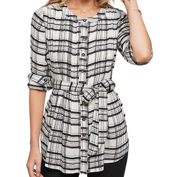 Anthropologie Belted Plaid Tunic - Picture 1 of 6